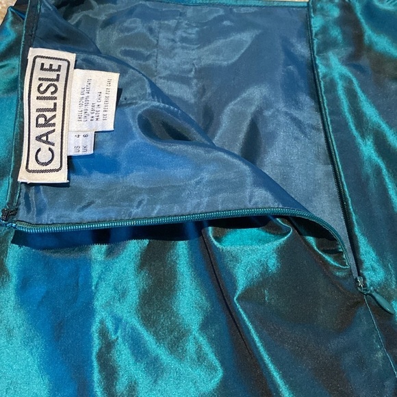 Carlisle Silk Pencil Fully Lined Skirt Shimmering MetallicTeal Size 4 - Picture 6 of 7